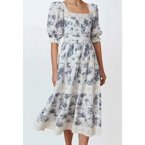 Hunter Bell | Evelyn Dress | Flamingo Print | Navy & White Lace | Sz 6